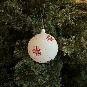 German Glass Ornament w/ Red + Silver